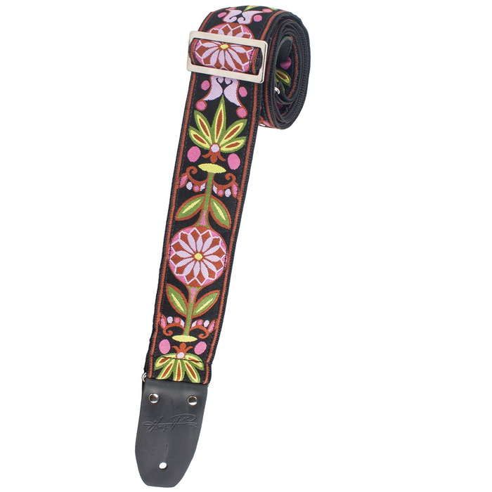 Henry Heller Vintage Reissue Guitar Strap, Jacquard Pink/Green Blossom, HJQ2-41