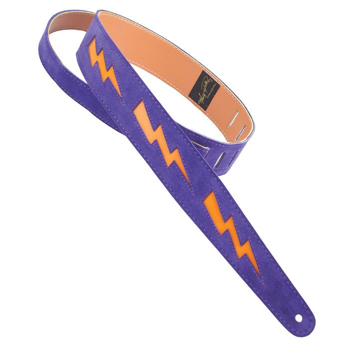 Henry Heller Lightning Bolt Leather, 2" Wide Guitar Strap, Purple/Orange