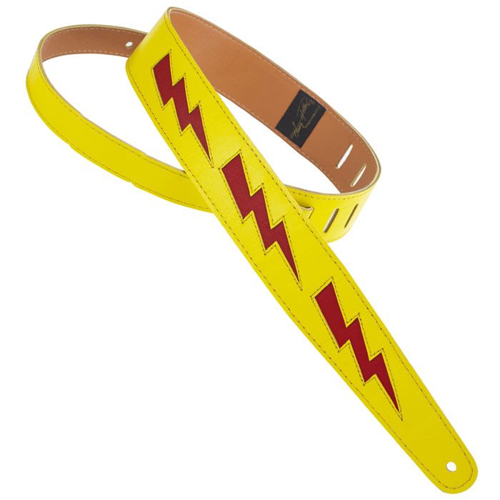 Henry Heller Lightning Bolt Leather, 2" Wide Guitar Strap, Yellow/Red