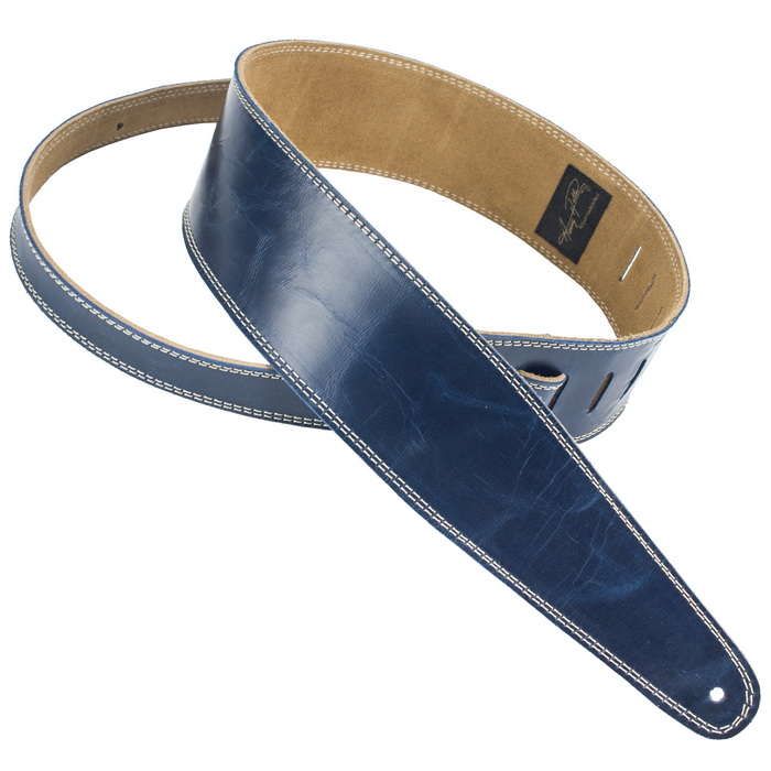 Henry Heller Double-Stitched Leather, 2.5" Wide Guitar Strap, Peruvian Blue