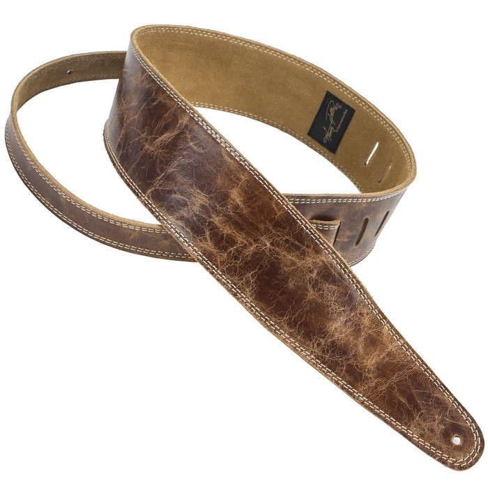 Henry Heller Double-Stitched Leather, 2.5" Wide Guitar Strap, Peruvian Brown