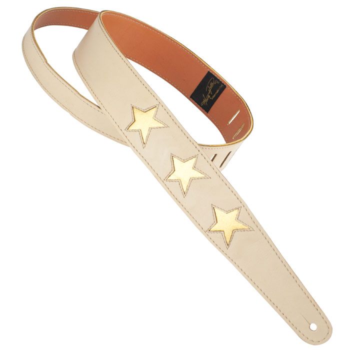 Henry Heller Capri Leather, 2" Wide Guitar Strap, Bone White with Gold Stars