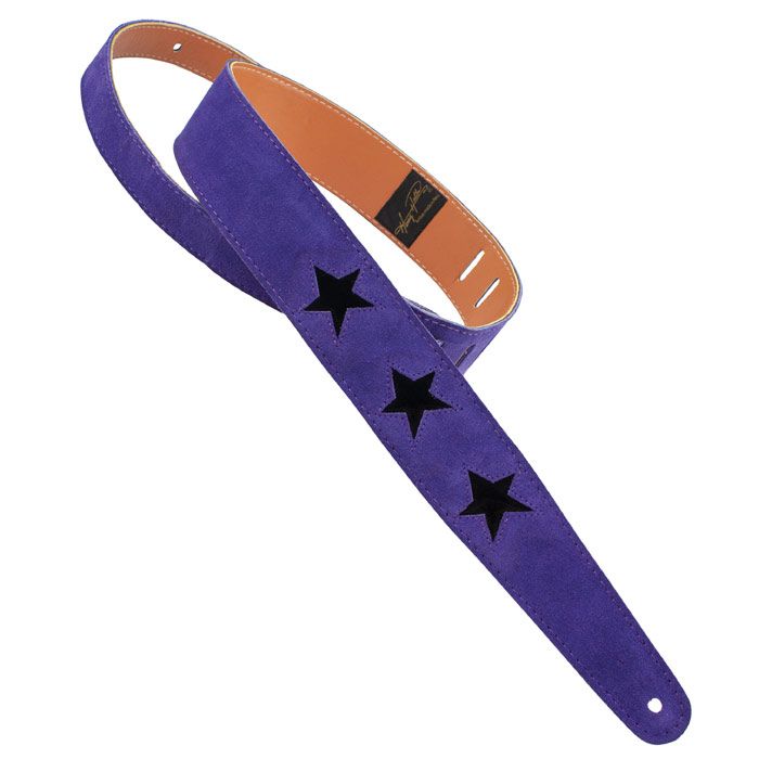 Henry Heller Capri Leather, 2" Wide Guitar Strap, Purple with Black Stars