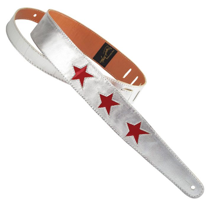 Henry Heller Capri Leather, 2" Wide Guitar Strap, Silver with Red Stars