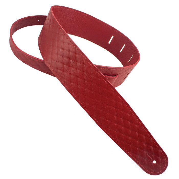 Henry Heller Deluxe Leather Guitar Strap, 2.5" Wide, Quilted Red