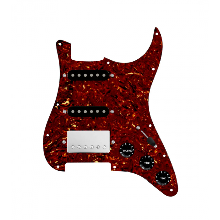 920D Custom HSS Loaded Pickguard For Strat With A Nickel Cool Kids Humbucker, Black Texas Grit Pickups, Black Knobs, and Tortoise Pickguard