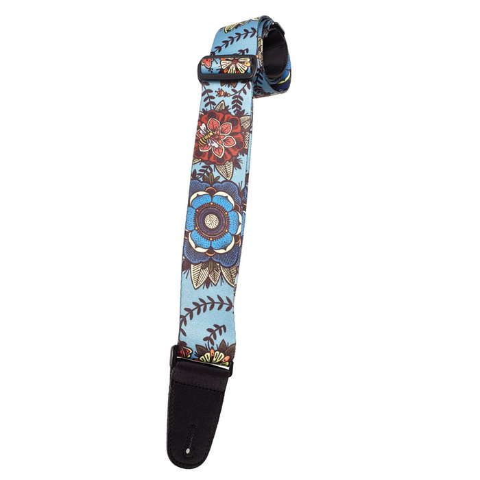 Henry Heller Sublimination Series, 2" Wide Guitar Strap, Blue Flowers