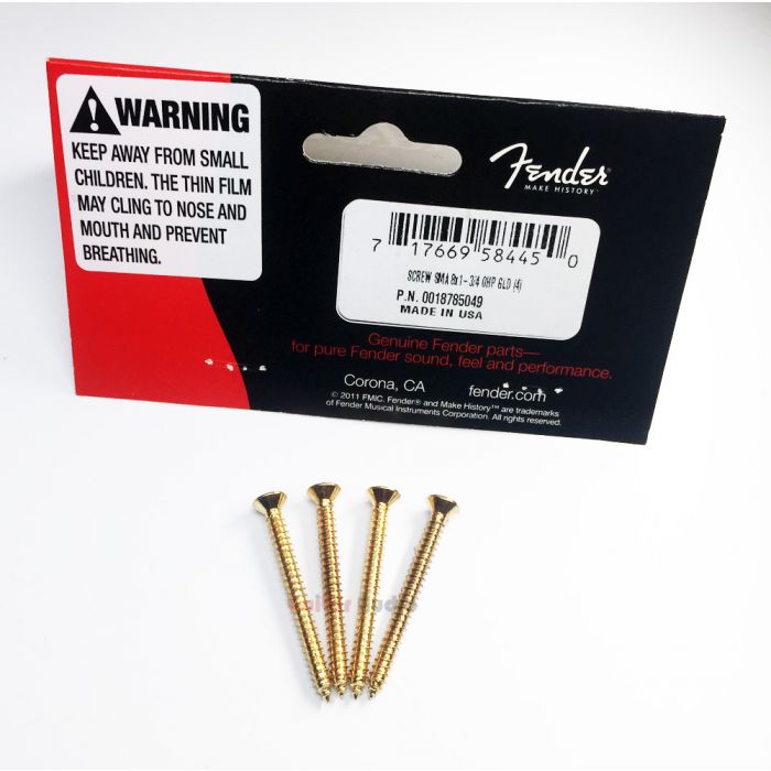 Genuine Fender Guitar GOLD Neck Plate Mounting Screws - Package of 4