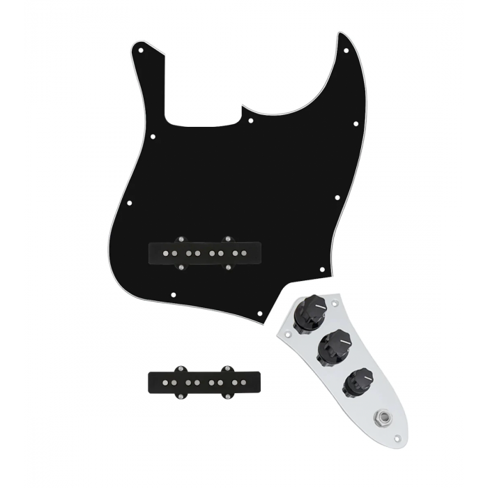 920D Custom Jazz Bass Loaded Pickguard With Drive (Hot) Pickups, Black Pickguard, and JB-C Control Plate