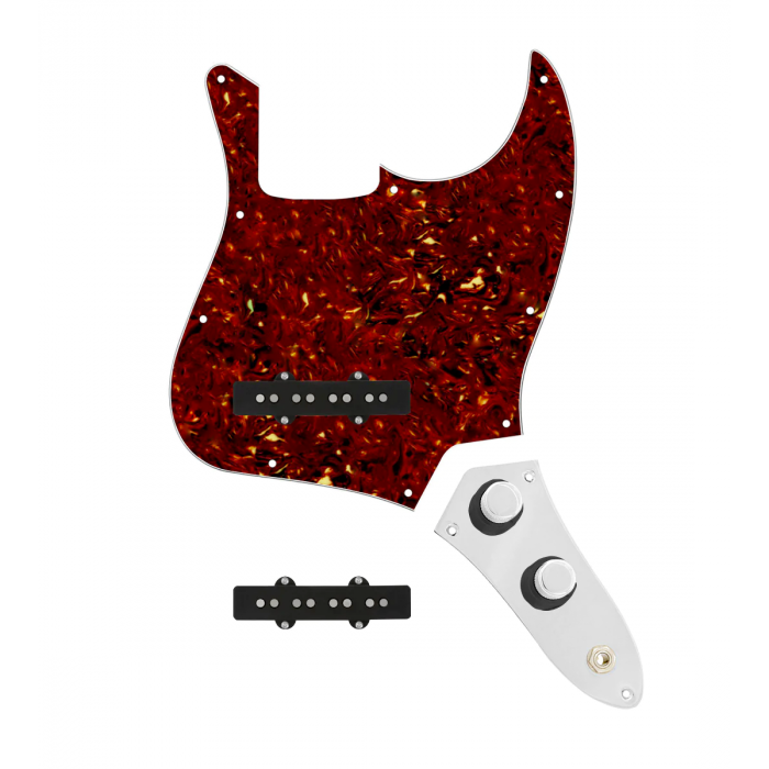 920D Custom Jazz Bass Loaded Pickguard With Drive (Hot) Pickups, Tortoise Pickguard, and JB-CON-CH-BK-T Control Plate