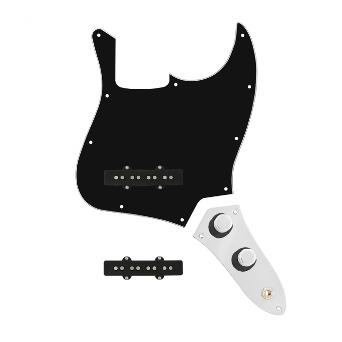 920D Custom Jazz Bass Loaded Pickguard With Groove (Modern) Pickups, Black Pickguard, and JB-CON-CH-BK-T Control Plate