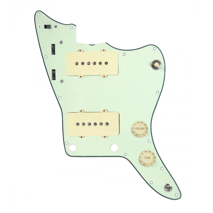 920D Custom JM Grit Loaded Pickguard for Jazzmaster With Aged White Pickups and Knobs ,  Mint Green Pickguard, and JMH-V Wiring Harness