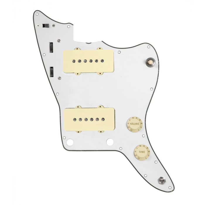 920D Custom JM Grit Loaded Pickguard for Jazzmaster With Aged White Pickups and Knobs ,  Parchment Pickguard, and JMH-V Wiring Harness