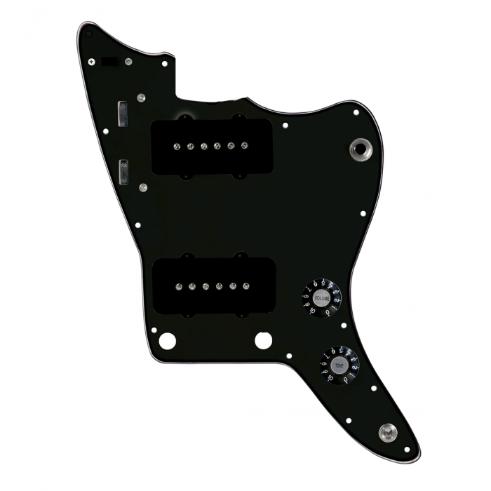 920D Custom JM Grit Loaded Pickguard for Jazzmaster With Black Pickups and Knobs ,  Black Pickguard, and JMH-V Wiring Harness