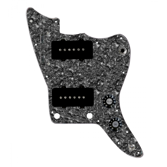 920D Custom JM Grit Loaded Pickguard for Jazzmaster With Black Pickups and Knobs ,  Black Pearl Pickguard, and JMH-V Wiring Harness