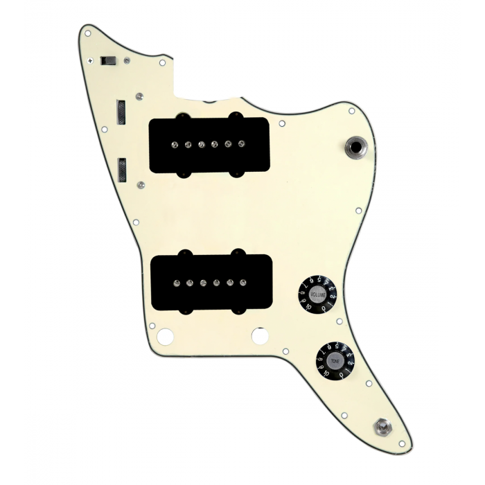 920D Custom JM Grit Loaded Pickguard for Jazzmaster With Black Pickups and Knobs ,  Cream Pickguard, and JMH-V Wiring Harness