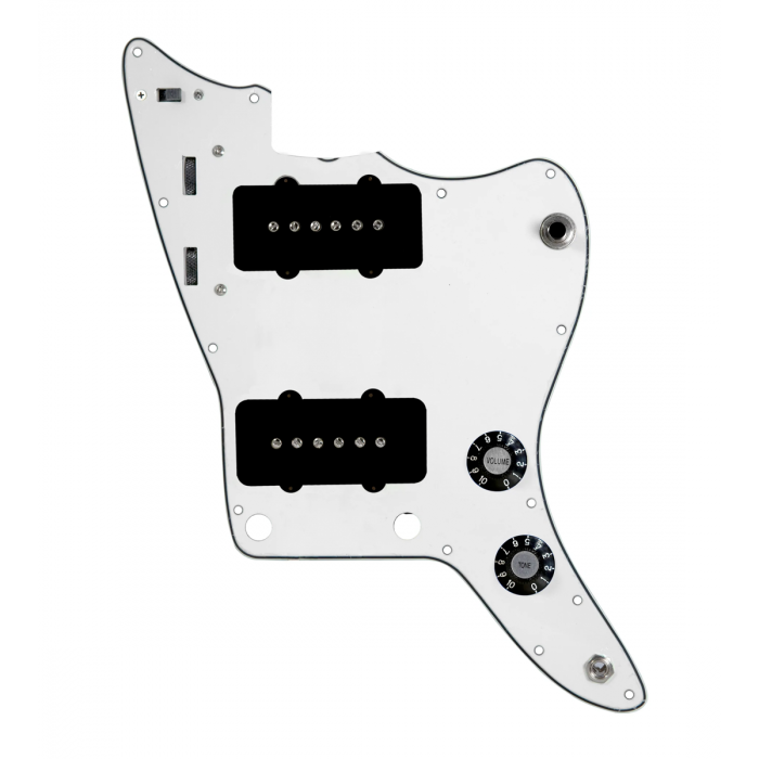 920D Custom JM Grit Loaded Pickguard for Jazzmaster With Black Pickups and Knobs ,  Parchment Pickguard, and JMH-V Wiring Harness