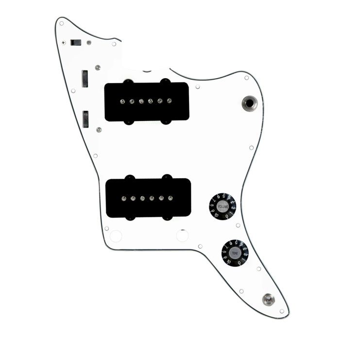 920D Custom JM Vintage Loaded Pickguard for Jazzmaster With Black Pickups and Knobs, White Pickguard, and JMH-V Wiring Harness