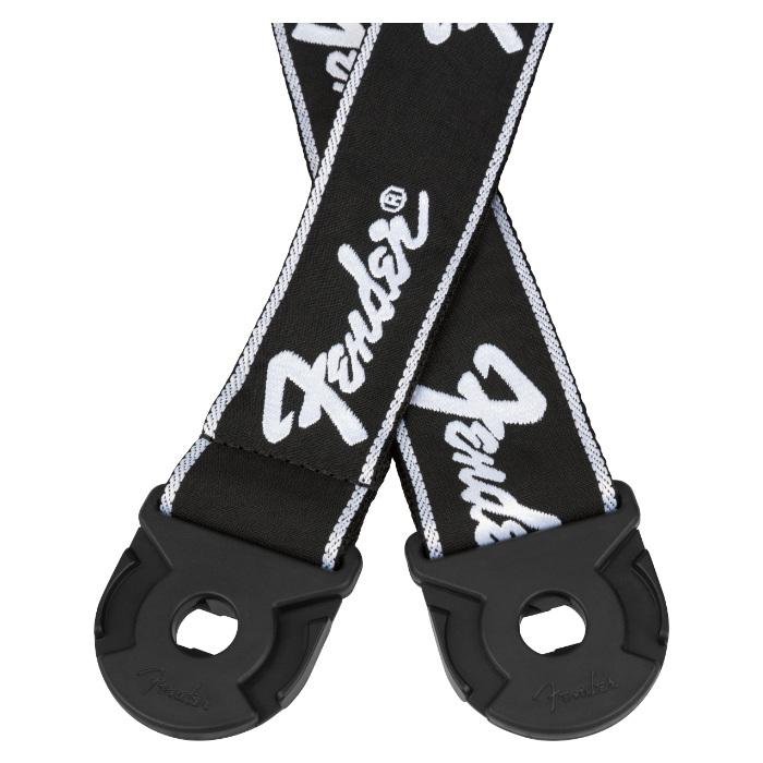 Fender 2" Quick Grip Locking Ends Guitar Strap, Black with White Running Logo