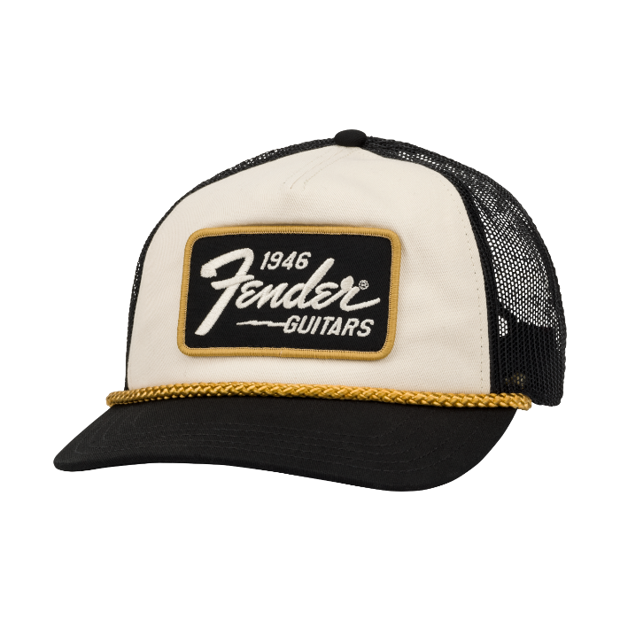 Fender Guitars 1946 Gold Braid Hat, Mesh Back, Cream/Black, One Size