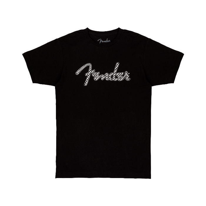 Fender Guitars Spaghetti Wavy Checker Logo Tee, Black, S, Small