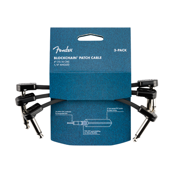 Fender Blockchain 4" Pedal Patch Cables, 3-Pack, Angle/Angle