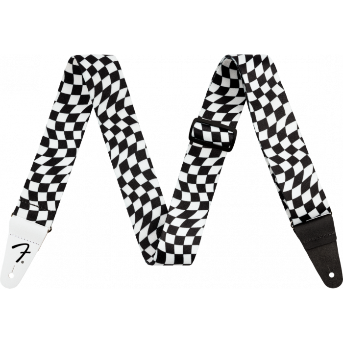 Genuine Fender 2" Wavy Checkered Polyester Strap, Black/White