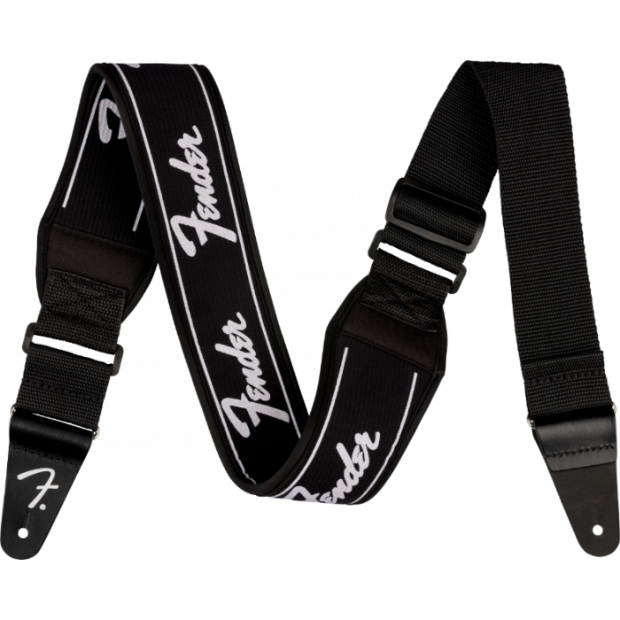 Fender Swell Neoprene Running Logo Guitar Strap, 2.5" Wide, Black