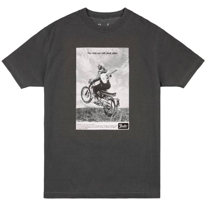 Genuine Fender Guitars Vintage Ad Biker Tee, Graphite, L, Large