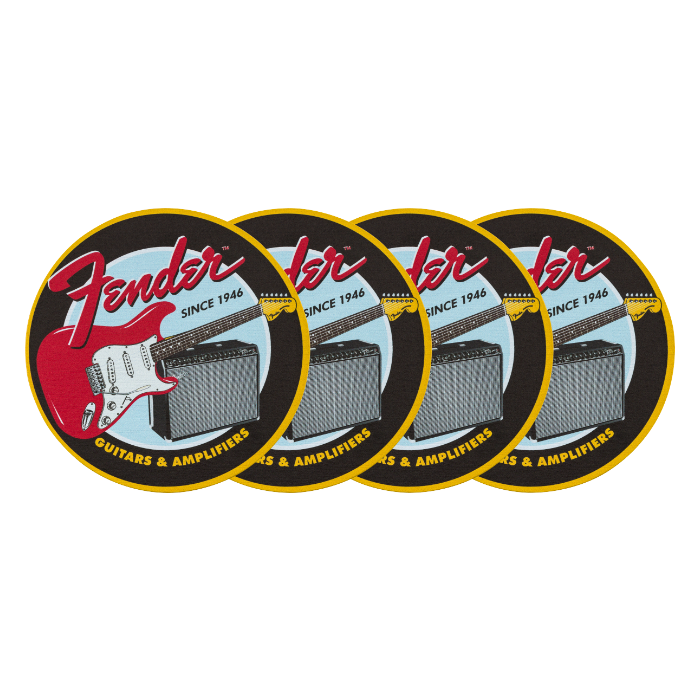 Genuine Fender 1946 Guitars & Amps Coaster Set Gift, 4-Pack