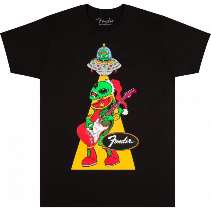 Genuine Fender Ugly Christmas Tee, Alien, Black, S, Small