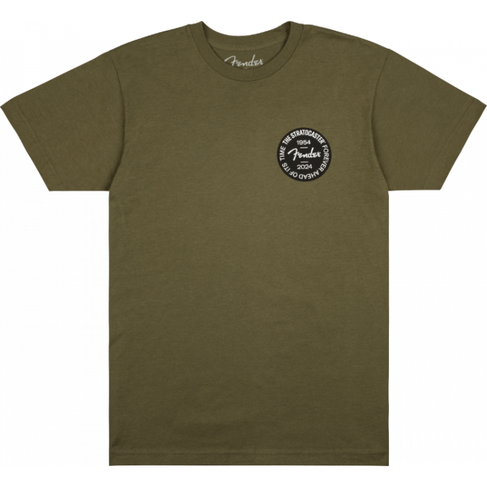 Genuine Fender Stratocaster 70th Anniversary Badge Tee, Olive, 2XL, XX-Large