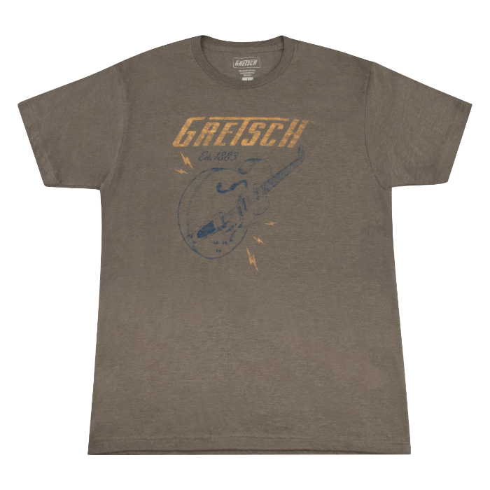 Gretsch Guitars Lighting Bolt Graphic T-Shirt, Brown, S, SMALL