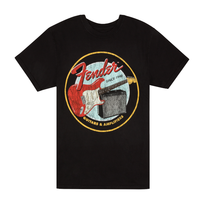 Genuine Fender 1946 Guitars & Amplifiers T-Shirt, Vintage Black, M, MEDIUM