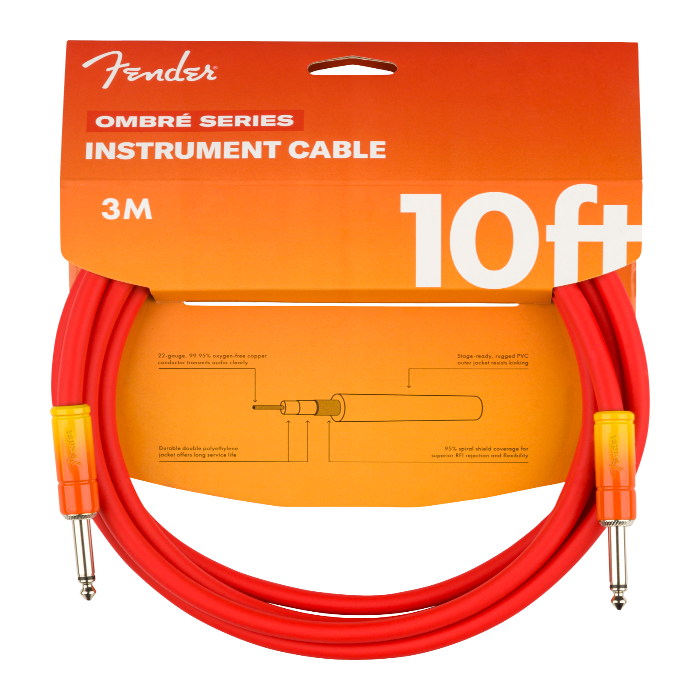 Genuine Fender Ombré Instrument Guitar Cable, Straight, 10', Tequila Sunrise