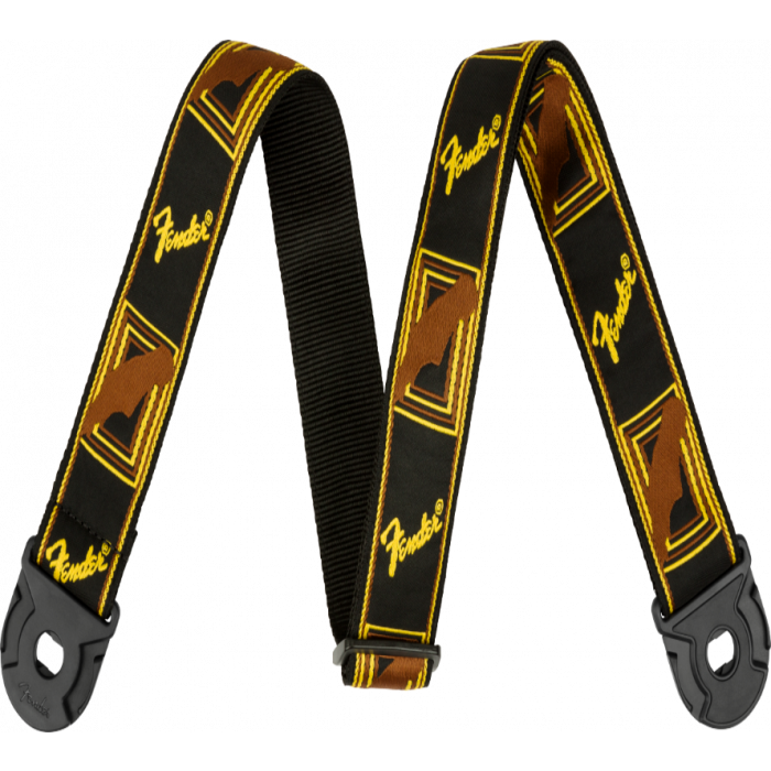 Fender QUICK GRIP Locking End Guitar Strap, Black/Yellow/Brown, 2" Wide