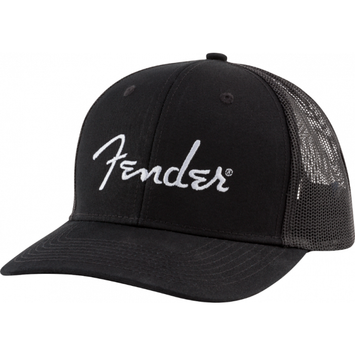 Genuine Fender Guitars Silver Thread Logo Snapback Trucker Hat, Black, One Size