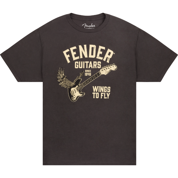 Fender Guitars Wings To Fly Tee T-Shirt, Vintage Black, S, Small