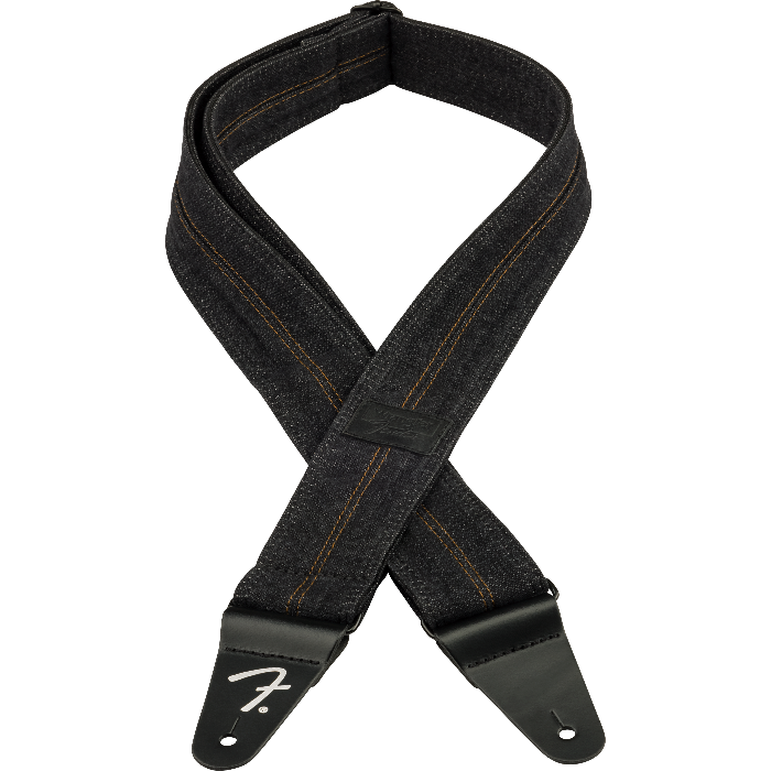 Fender x Wrangler Riveted Denim Guitar Strap, Washed Black Stitch