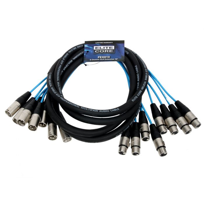 Elite Core 8 Channel 10' ft Fan-to-Fan Audio Cable XLR Stage Snake - PEX810