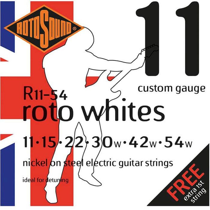 Rotosound R11-54 Roto Whites 6-String Electric Guitar Strings, 11-54