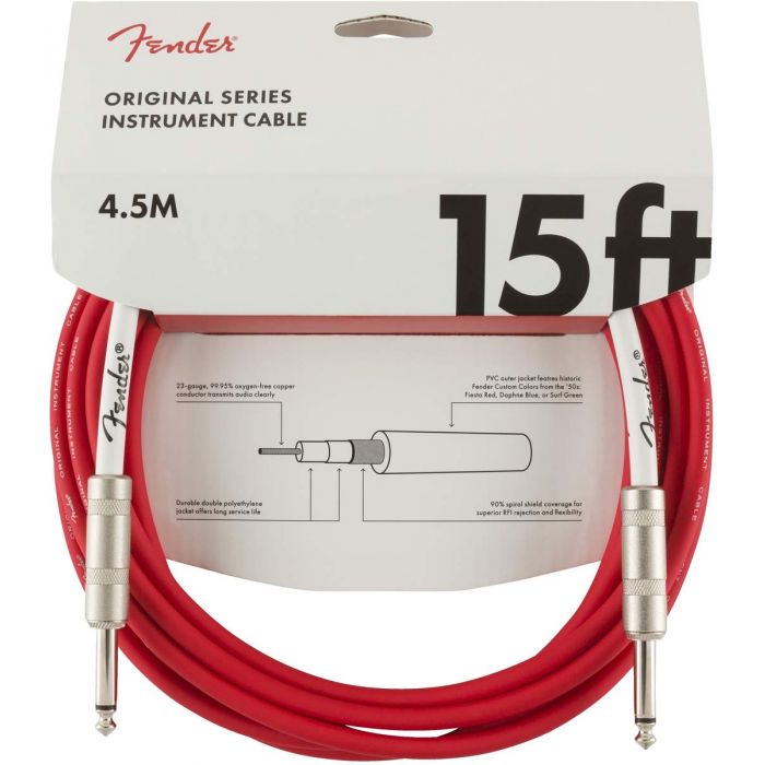 Fender Original Series Electric Guitar/Bass Instrument Cable, 15' ft, Fiesta Red