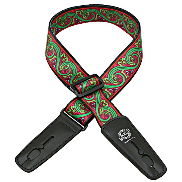 Lock-It Bob Masse Rock Art Leather End Guitar Strap- Green Lizards, LIS-033-BM3