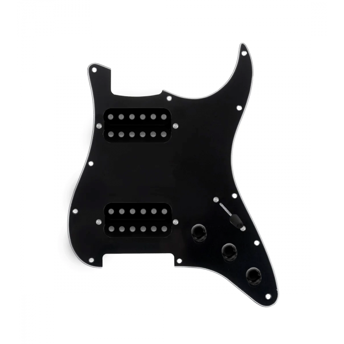 920D Custom Hipster Heaven HH Loaded Pickguard for Strat With Uncovered Cool Kids Humbuckers, Black Pickguard, and S3W-HH Wiring Harness