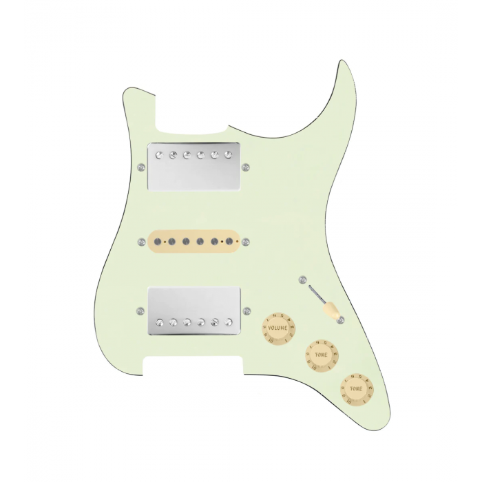 920D Custom HSH Loaded Pickguard for Stratocaster With Nickel Smoothie Humbuckers, Aged White Texas Vintage Pickups, Mint Green Pickguard, and S5W-HSH Wiring Harness