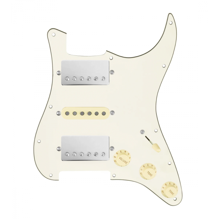 920D Custom HSH Loaded Pickguard for Stratocaster With Nickel Smoothie Humbuckers, Aged White Texas Vintage Pickups, Parchment Pickguard, and S5W-HSH Wiring Harness