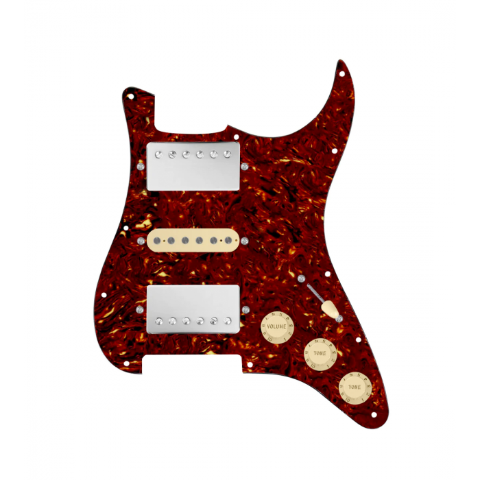 920D Custom HSH Loaded Pickguard for Stratocaster With Nickel Smoothie Humbuckers, Aged White Texas Vintage Pickups, Tortoise Pickguard, and S5W-HSH Wiring Harness