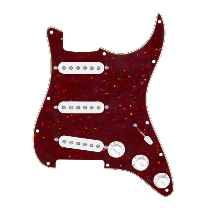 920D Custom Texas Grit Loaded Pickguard for Strat With White Pickups and Knobs, Tortoise Pickguard, and S5W-BL-V Wiring Harness