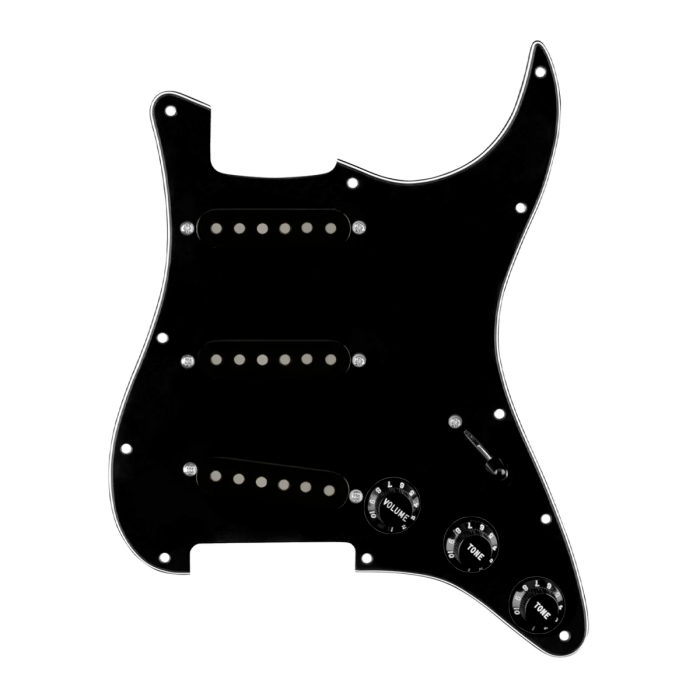 920D Custom Texas Vintage Loaded Pickguard for Strat With Black Pickups, Black Pickguard, and S5W-BL-V Wiring Harness