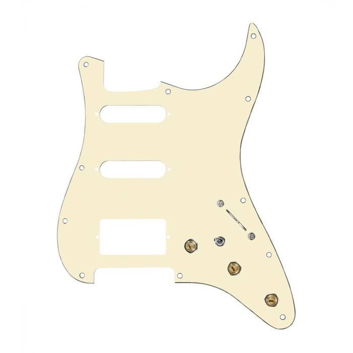 920D Custom HSS Pre-Wired Pickguard for Strat With An Aged White Pickguard and S7W-HSS-MT Wiring Harness